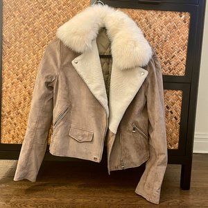 Bespoke Taupe Suede Jacket with Fur Collar